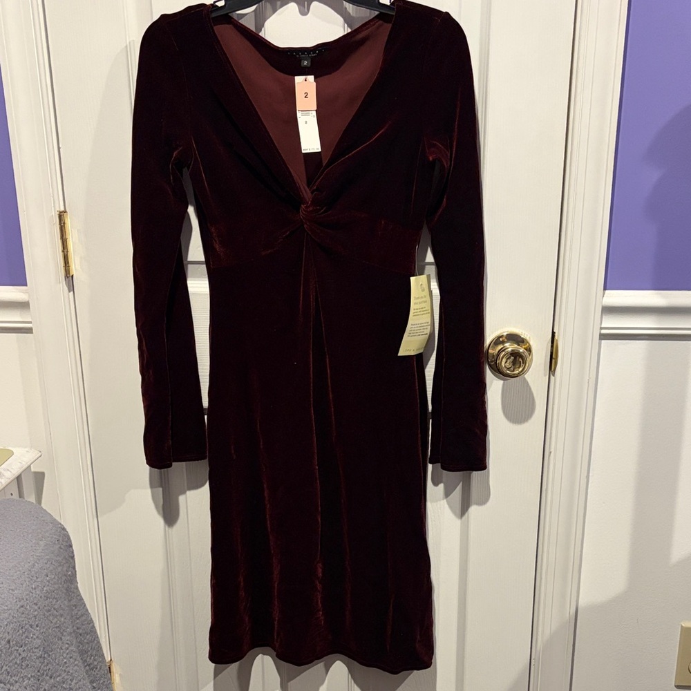 Laundry By Shelli Segal Burgundy Velvet Long Sleeve Dress